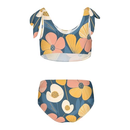 KLL Floral Pattern Cute Simple Flowers Girls Two Piece Bikini Sets Scoop Neck Swimming Swimsuit Bathing Suit2