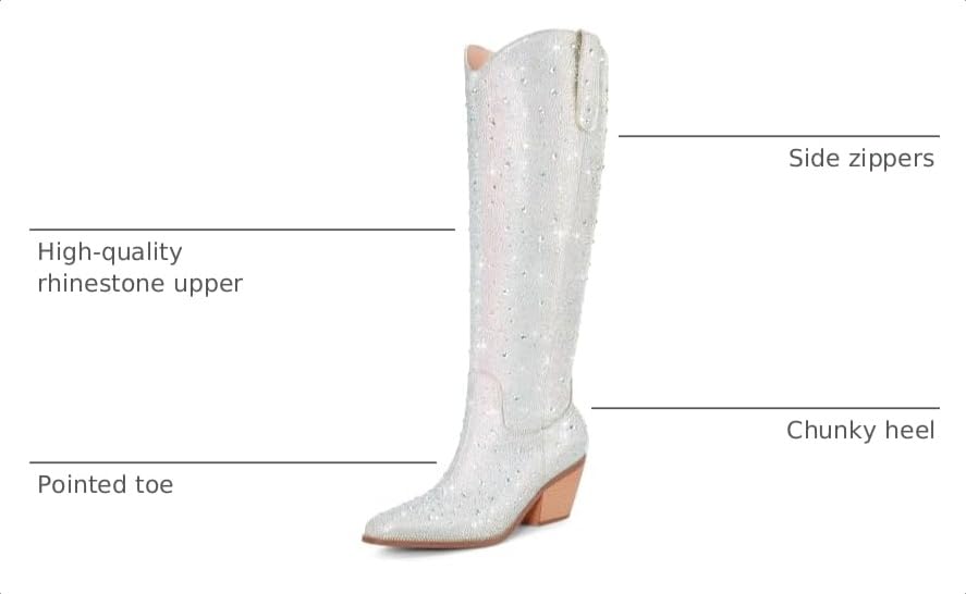 Image of Cowgirl Ankle Boots Cowboy Boots for Women Western Booties Rhinestone Chunky Heel Fashion Comfortable Side Zipper