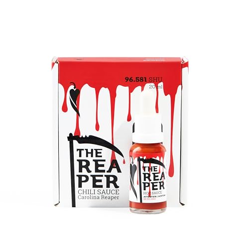 The Reaper 20 ml – Salsa Picante Carolina Reaper Extrema – 96.581 SHU – Fermentada & Vegana – Estilo Louisiana – Para Verdaderos Amantes del Picante