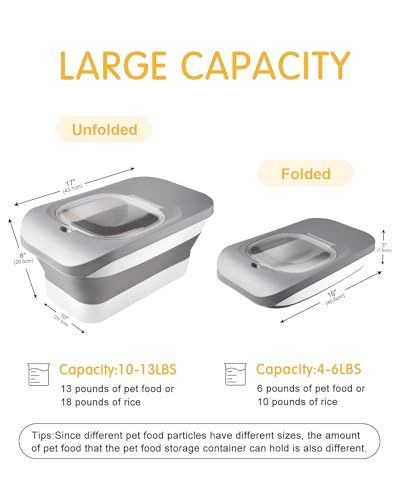 13 Lbs Dog Food Container, Collapsible Dog Food Storage Container with Airtight Lid, Cat Food Storage container Dry Food for Pets, Rice, Cereal, Silicone Pet Bowl and Dog Food Scoop (Grey1-13lbs) - Thumbnail 4