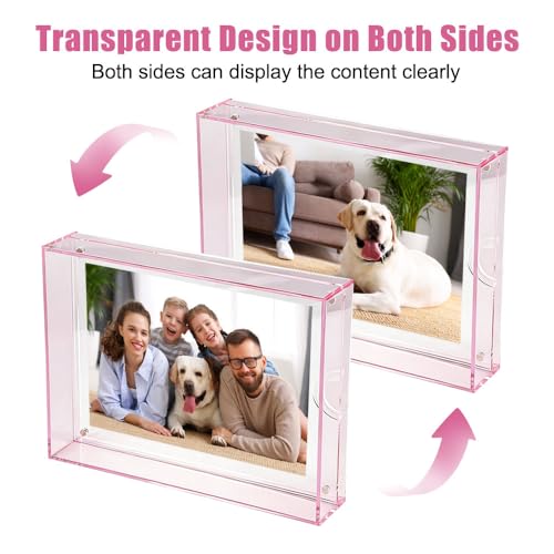 Acryl Bilderrahmen, 15 x 20cm Acryl-Fotorahmen, Neon Pink Magnetischer Bilderrahmen, Klarer Rahmenloser Desktop-Fotoblock, für Büro Schreibtisch, Zuhause, Desktop, Hoch-Oder Querformat (Transparent)