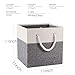 PRANDOM Large Foldable Cube Storage Bins 11x11 inch [4-Pack] Fabric Linen Storage Baskets Cubes Drawer with Cotton Handles Organizer for Shelves Nursery Closet Bedroom White and Grey