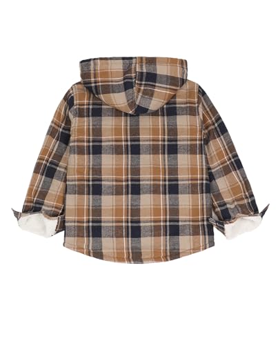 ZENTHACE Boys Sherpa Lined Full Zip Flannel Plaid Shirt Jacket,Cozy Hooded Flannel Shirt with Hand Pockets3