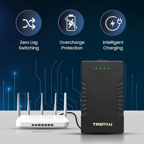 Image of Trenzu 12V Mini UPS for WiFi Router | 10400mAh Battery Backup up to 10 Hours | Supports Airtel WiFi, JioFiber, Router, Modem & CCTV | Replaceable Battery & Surge Protection
