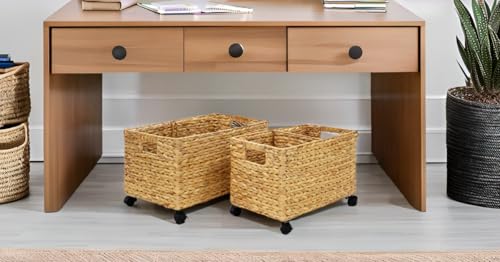 PEMAR-Set-2-different-sizes-nesting-in-a-set-Natural-Wicker-Rolling-Storage-Baskets-on-Wheels-w-Insert-Handle-Under-Table-Under-Desk-Storage-Bins-Mobile-File-Cabinet-Organiser-Water-Hyacinth PEMAR Set 2 different sizes nesting in a set Natural Wicker Rolling Storage Baskets on Wheels w Insert Handle Under Table Under Desk Storage Bins Mobile File Cabinet Organiser Water Hyacinth