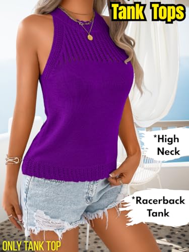 Image of ChiaoLezhee Women's Summer Knit Tank Tops, Racerback High Neck Lightweight Sweater Vest, Dressy Casual Outfits