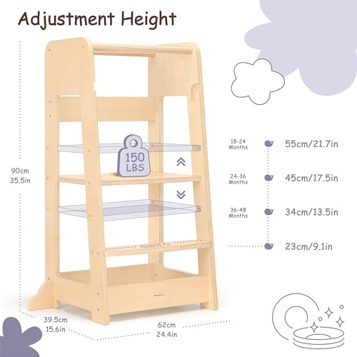 Toddler-Standing-Tower-Adjustable-Height-Toddler-Kitchen-Stool-Helper-Toddler-Step-Stool-with-Safety-Rail-Anti-Drop-Toddler-Learning-Tower-Kitchen-Step-Stool-for-Kids-18-Months Toddler Standing Tower Adjustable Height Toddler Kitchen Stool Helper Toddler Step Stool with Safety Rail Anti Drop Toddler Learning Tower Kitchen Step Stool for Kids 18 Months