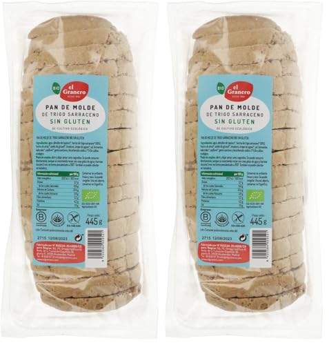 El Granero Integral - Pan de Molde con Trigo Sarraceno Sin Gluten BIO - 445 g - Alto Contenido en Proteínas y Minerales - Apto para Veganos y Celíacos (Paquete de 2)
