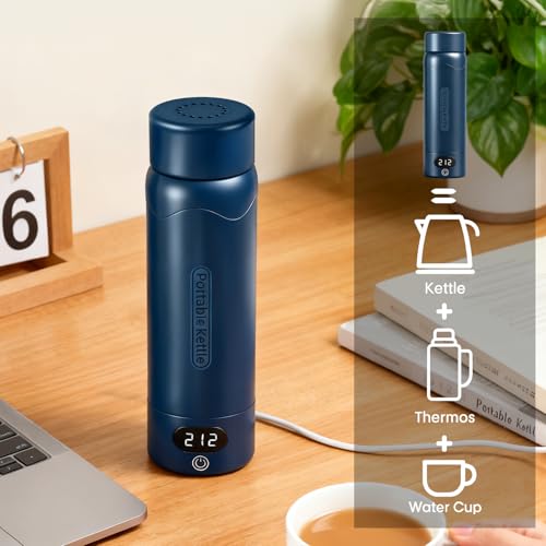 Image of Travel Electric Kettle Portable Mini Kettle, 316 Stainless Steel 16.91Oz /500mL, Small Hot Water Boiler with 4 Temperature,Fast Boiling water with Auto Shut-Off and Boil Dry Protection blue