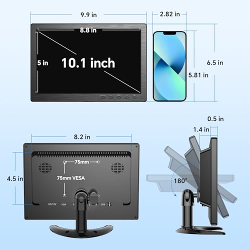 Image of Eyoyo 10.1 inch Security Monitor 1366x768 Resolution, Small HDMI Monitor Supporting HDMI VGA AV BNC USB Input, Small Screen with Built-in Speakers for PC CCTV Camera NVR(EM101AD)