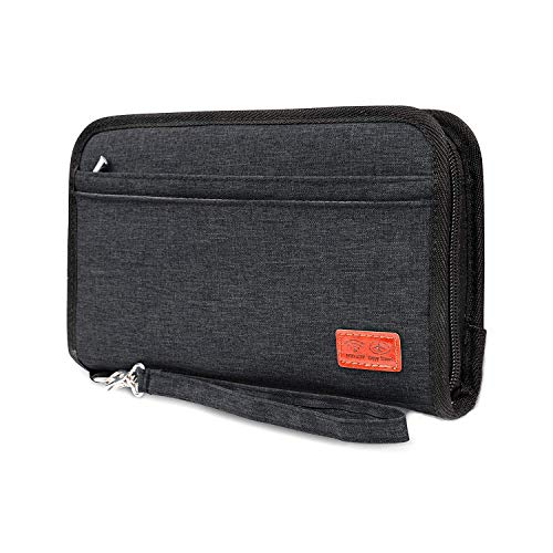 Jamber RFID Wallet Passport Holder Multicapa y Gran Capacidad Documento de Viaje Pasaporte Organizador Bolsa Solución de Almacenamiento Segura para Efectivo, Tarjetas de crédito, Negro