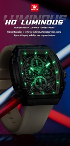 Image of OLEVS Men Watches Business Dress Chronograph Big Square Quartz Analog Male Watch Silicone Strap Waterproof Date Gift Mens Wrsit Watch Silver