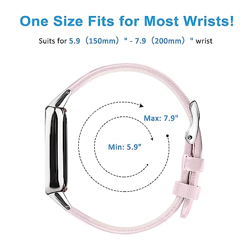 Fitbit Luxe Compatible Leather Strap for Women & Men, Soft Breathable Sport Wristband with Metal Classic Buckle - Pink - Image 3