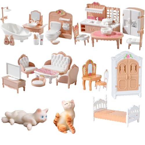 Puppenhaus Möbel Set, 34 Teile Miniatur Möbel Kollektion, Detaillierte Wohnaccessoires für Modellbau, Vielseitige Einrichtungsmöglichkeiten für Sammlungen, Maßstabsgetreue Möbel für Miniaturhäuser