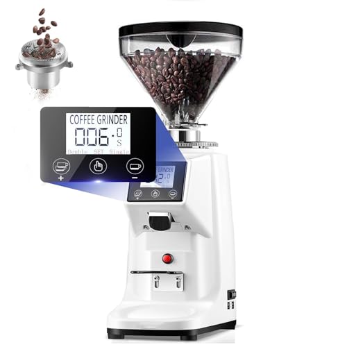 YNIYUJKL Molinillo De Café Eléctrico, Máquina Moledora De Granos con Pantalla Táctil, 19 Niveles De Molienda Personalizables Y Salida Cuantitativa, Molinillo Automático para,White-0.5L
