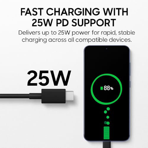 Image of 25W Original Type C to C Super Fast Charging Cable Compatible with A /M /F /S /Z /flip /fold /36 /35 /34 /16 /15 /14 /05 /05s /06 /55 /56 /54 /33 /S25 /S24 /S23 /S22 /S21 /S20 /ultra /plus /fe /Edge, Black