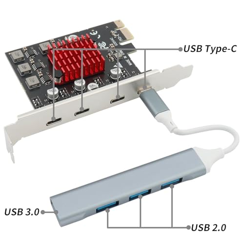 Image of SaiRetail.Com PCIE USB 3.1 GEN2 Type-c Expansion Card,10Gbps PCI Express 3.0 1X to Type C Connector for Windows 10 /8