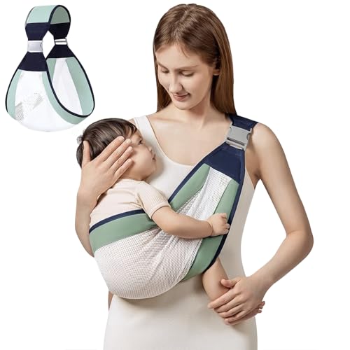 Ferizzia Fascia Porta Bebe, Imbracatura Traspirante per Neonati, Fascia Porta Bebe Ergonomico, Marsupio Regolabile, Carrier per Neonati Traspirante, per 0 a 18 mesi, Fino a 15kg