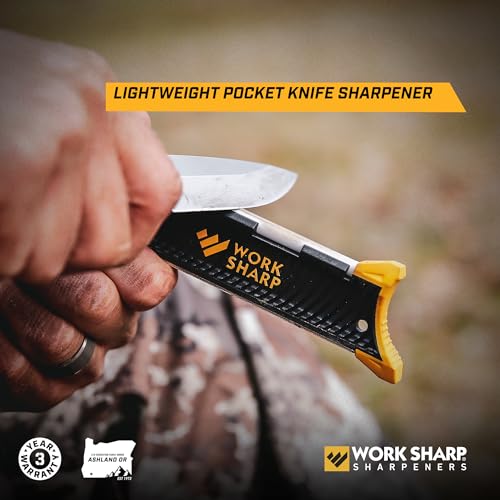 WORK SHARP Pocket Knife Sharpener – WSGPS-W Work Sharp Lightweight Pocket Knife Sharpeners – World's Top Travel Sharpening Tool for Knives UK, Ceramic Rod, Diamond Plate, 20° and 25° Angle Guides