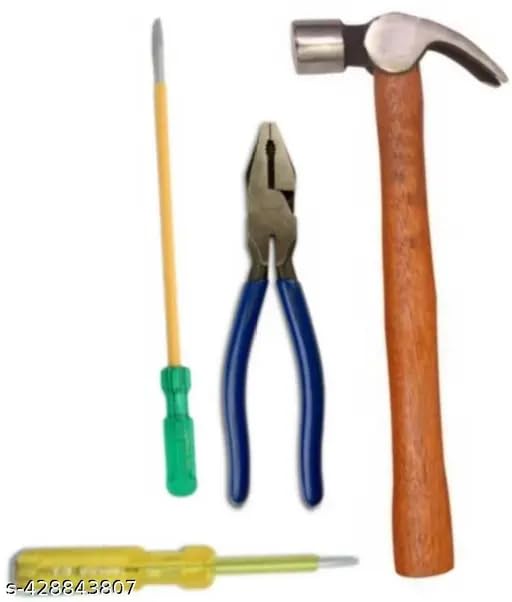 Agam Home Useful Combo 1/2 Lb Hammer | Combination Plier | Screw Driver 8 | Line Tester | Hand Tool Kit (4 Tools Combo)