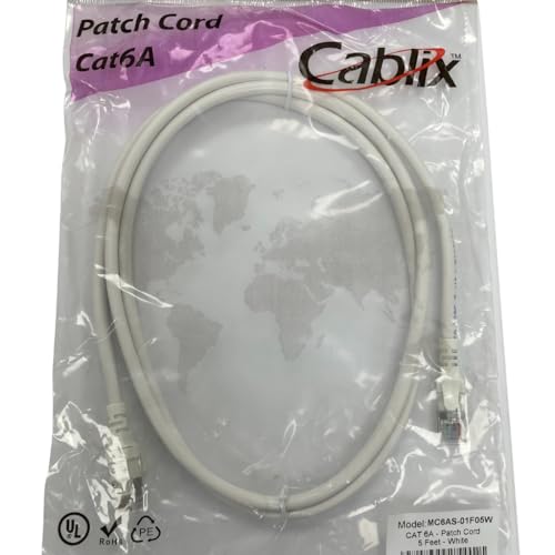 Cable de red CAT6A patch cord 5 pies blanco RJ45 miniatura 7