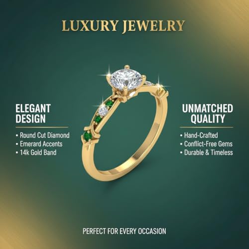Image of Choose Your Gemstone Petite Pave Diamond CZ Engagement Ring Yellow Gold Plated Round Shape Petite Engagement Rings Minimal Modern Design Birthday Gift Wedding Gift US Size 4 to 12