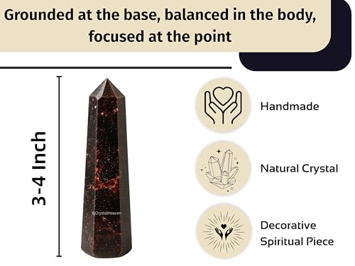 Image of Crystal Heaven Garnet Crystal Tower Obelisk Point For Chakra, Healing & Balancing - Aaa Grade Original Certified Gemstone Agate For Reiki Meditation Yoga Spiritual (3-4 Inches)