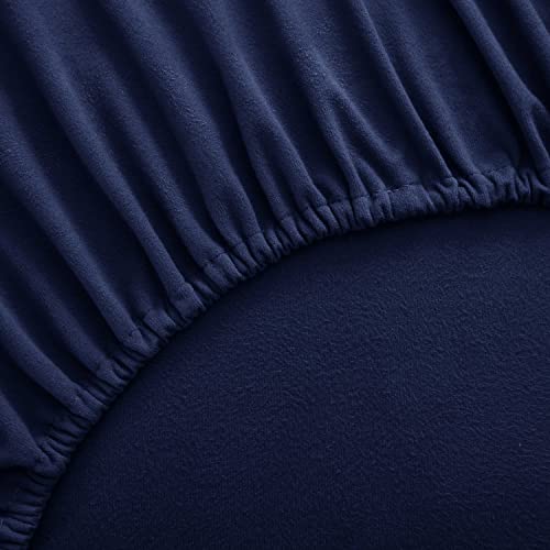 Flannel Sheets Warm and Cozy Deep Pocket Breathable All Season Bedding Set with Fitted, Flat and Pillowcases, Full, Navy (Pack of 8)