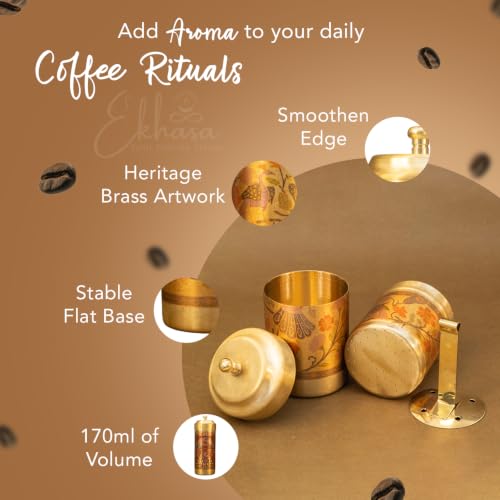 Image of Ekhasa Suvrasa 100% Pure Brass Traditional Printed South Indian Filter Coffee Maker | Coffee Decoction Maker & Drip Coffee Brewer | Brass Coffee Filter for Home & Office | Ideal for 1-2 People