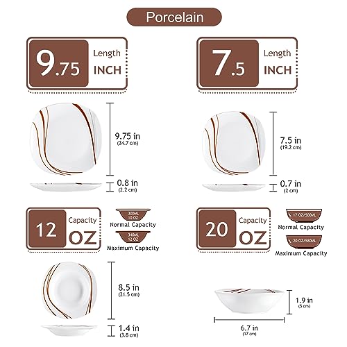 VEWEET Bonnie Porcelain Dinner Service 24 Pieces | Crockery Set Including Cereal Bowls, Dessert Plates, Dinner Plates and Soup Plates | Crockery Service for 6 People, White