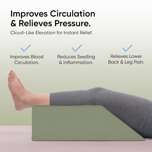 Image of Frido Leg Elevation Wedge Pillow for Edema, Varicose Veins, Fracture | High Resilience Foam Cushion for Leg, Knee & Thigh Support | Back Pain & Swelling Relief | Lightweight (Sage Green)