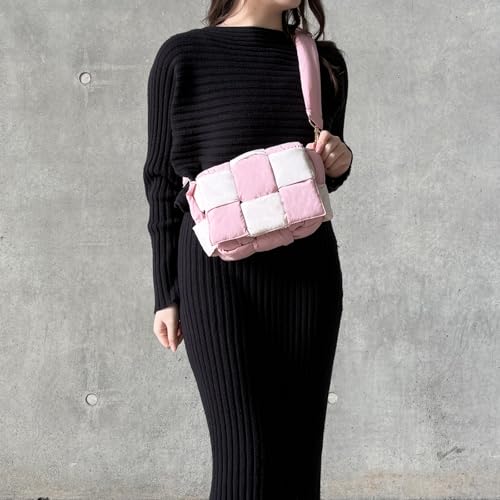 Image of Shoulder Bag Lightweight Puffer Tote Crossbody Bag Handwoven for Women | waterproof nylon, durable, soft padded texture, versatile for travel, work, weekend, everyday, adjustable strap