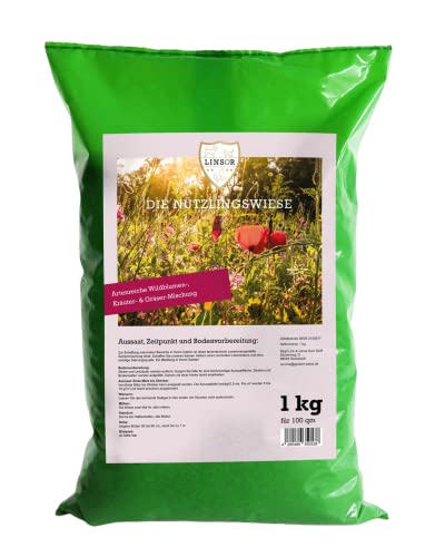 Linsor Nützlingswiese, 1kg für 100m², Saatgut mit einheimischen bunten Wildblumen, Gräsern und...