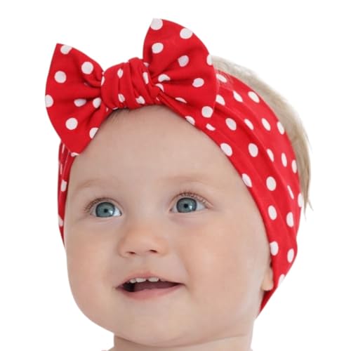 BABYGIZ Baby Girl Headbands- Newborn Infant Toddler Cotton Handmade Hairbands with Bows Child Hair Accessories (Red with White Polka Dots, 0-6 Month)