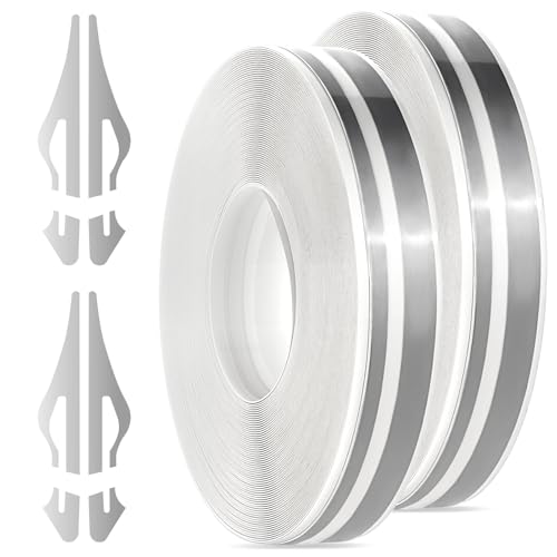 2 Rolls x 33Ft Pinstriping Tape for Car Body Side Stripes, DIY Auto Striping Emblems Trim, Decal Sticker for Musical Instrument Motorcycle (Silver)