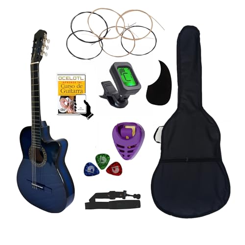 Ocelotl® Guitarra Acústica Curva Paquete Vital De Accesorios (AZUL)