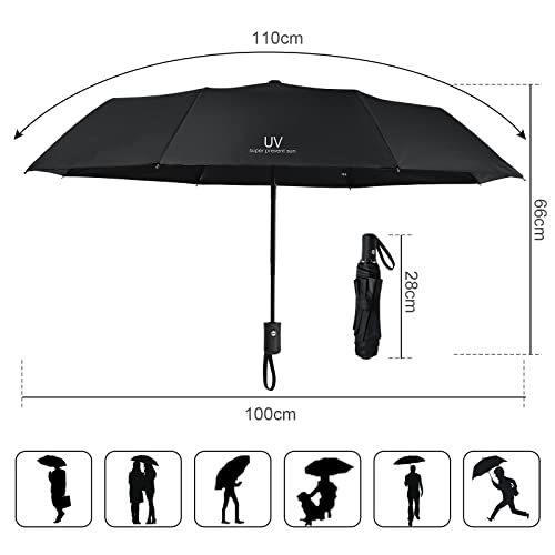 Vicloon Regenschirm, Taschenschirm Auf-Zu-Automatik, Regenschirm Sturmfest, 210T Teflon-Beschichtung, lLeicht, Stark, für Herren und Damen (Elegantes Schwarz) 2