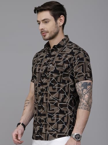 Image of Majestic Man Slim Fit Floral Printed Pure Cotton Casual Half Sleeve Shirt