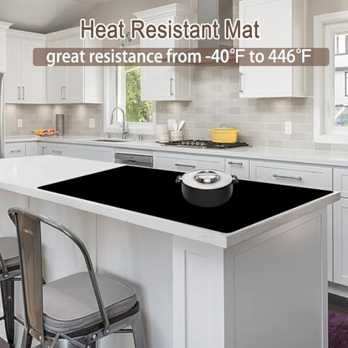 Image of Extra Large Silicone Mat for Kitchen Counter, 40''x32''(100cmx80cm) Non-Slip Heat Resistant Countertop Protector, Waterproof Durable Kitchen Mat for Countertops, Black