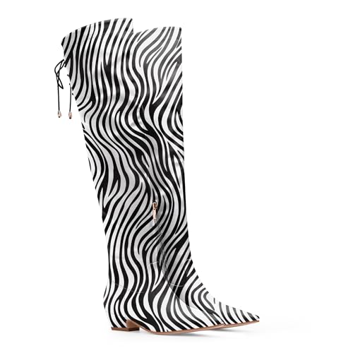 Women's Chunky Heel Thigh High Boots Closed Toe Side Zipper Lace Up Over The Knee Boots4