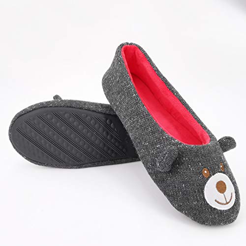 ofoot Womens Cute Knit Ballerina/Ballet House Slippers Flats Fuzzy Slip On Shoes Fluffy Lining Non Skid Rubber Soles Frog Bear Owl Rat Raccoon Styles4