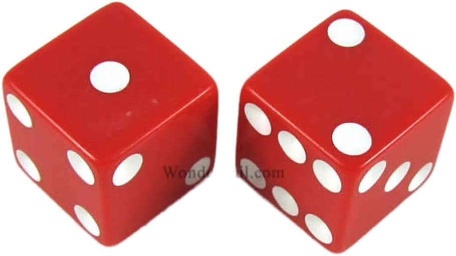 Red Opaque Dice with White Pips D6 25mm (1in) Pack of 2 Koplow Games