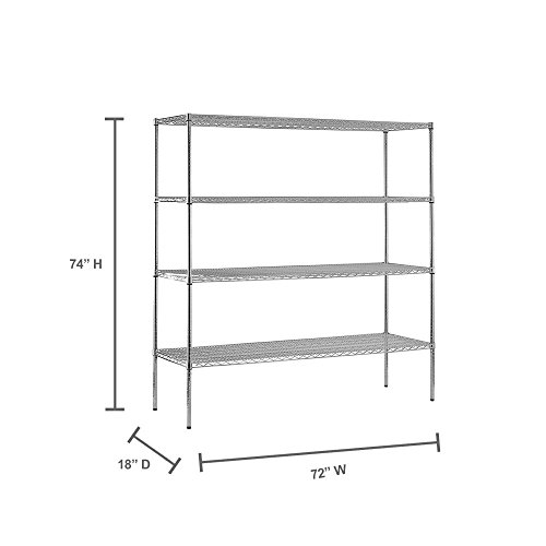 Sandusky WS721874-C Chrome Steel Heavy Duty Adjustable Wire Shelving, 2400 lbs Capacity, 72" Width x 74" Height x 18" Depth, 4 Shelves - Thumbnail 3