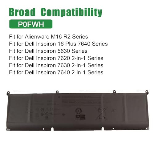 Image of P0FWH CPX-HGJCY 90Wh Laptop Battery Replacement for Dell inspiron 16 5630 7620 7630 7640 2-in-1 Series Notebook HGJCY 0M9DG0 M9DG0 Black 11.7V 7692mAh