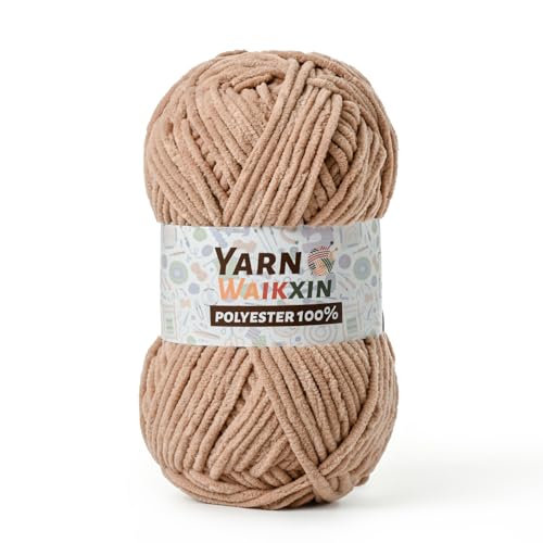 Image of Soft Chenille Yarn for Crocheting, Fluffy Chunky Crochet Yarn for Baby Blanket, (1.76oz /65.6yds) Fuzzy Velvet Yarn for Amigurumi&DIY Puzzle、Crafts、Scarf(Light Coffee)