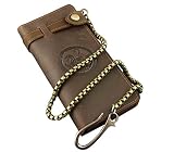 West Retro Biker Trucker Motorcycle Long Wallet Purse w/Chain Genuine Leather L