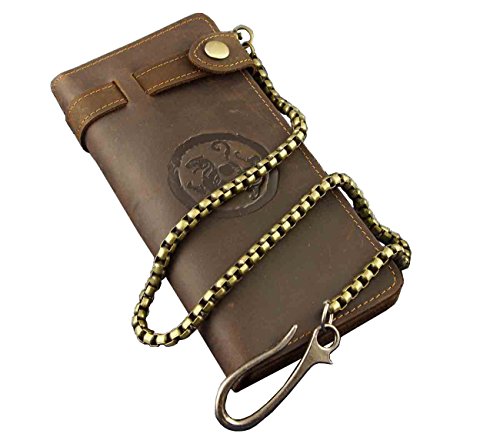 West Retro Biker Trucker Motorcycle Long Wallet Purse W/Chain Genuine Leather L #TOP20