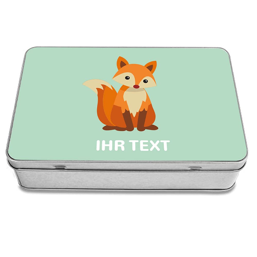 STEMPEL-FABRIK – personalisierte Metalldose eckig (20x13x5 cm | Fuchs) mit Namen – bedruckte Geschenkdose für Kinder – Keksdose mit Tiermotiv – Vorratsdose für Kekse, Plätzchen, Kaffee, Tee uvm.