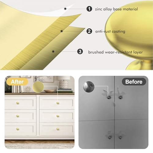 POZEAN Cabinet Knobs Brushed Nickel 50 Pack Cabinet Handles Drawer Knobs Solid Knobs Gold with Screws for Dresser Drawer Cabinet Cupboard - Modern Kitchen, Bedroom and Bathroom Hardware,Gold by POZEAN - Image 5