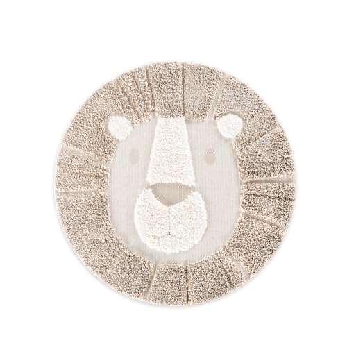 DomDeco Kinderteppich Rund Löwe Braun-Weiß, Ø120 cm